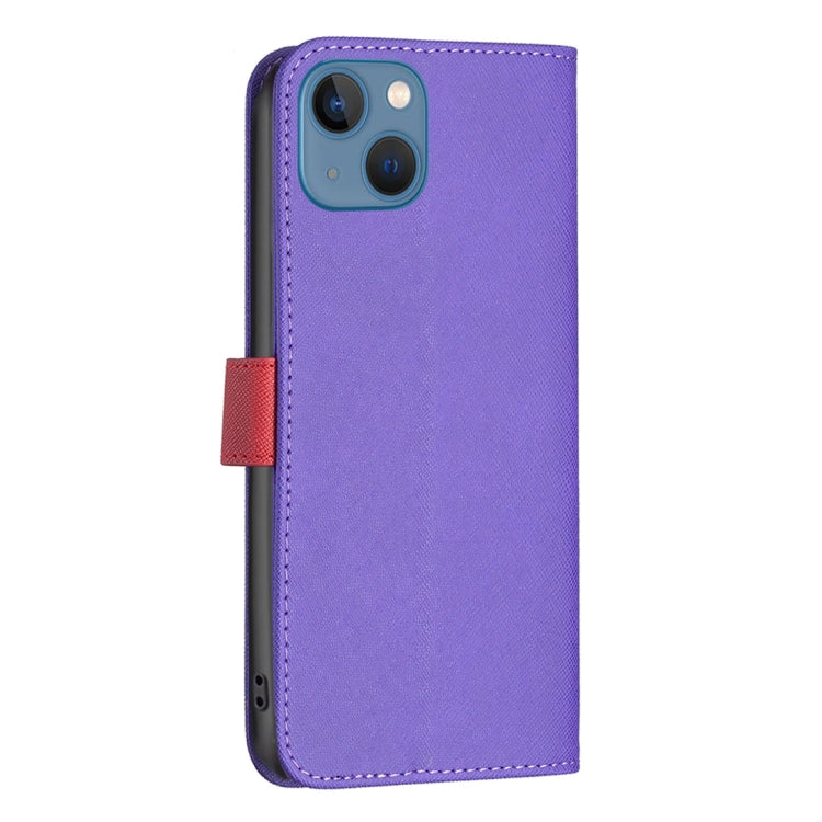For iPhone 13 BF13 Color Matching Cross Texture Leather Phone Case