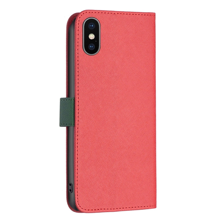 For iPhone X / XS BF13 Color Matching Cross Texture Leather Phone Case