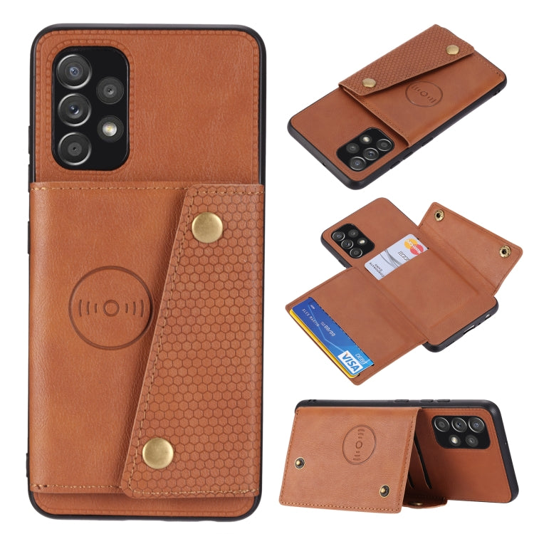 For Samsung Galaxy A73 5G Double Buckle PU + TPU Shockproof Magnetic Phone Case