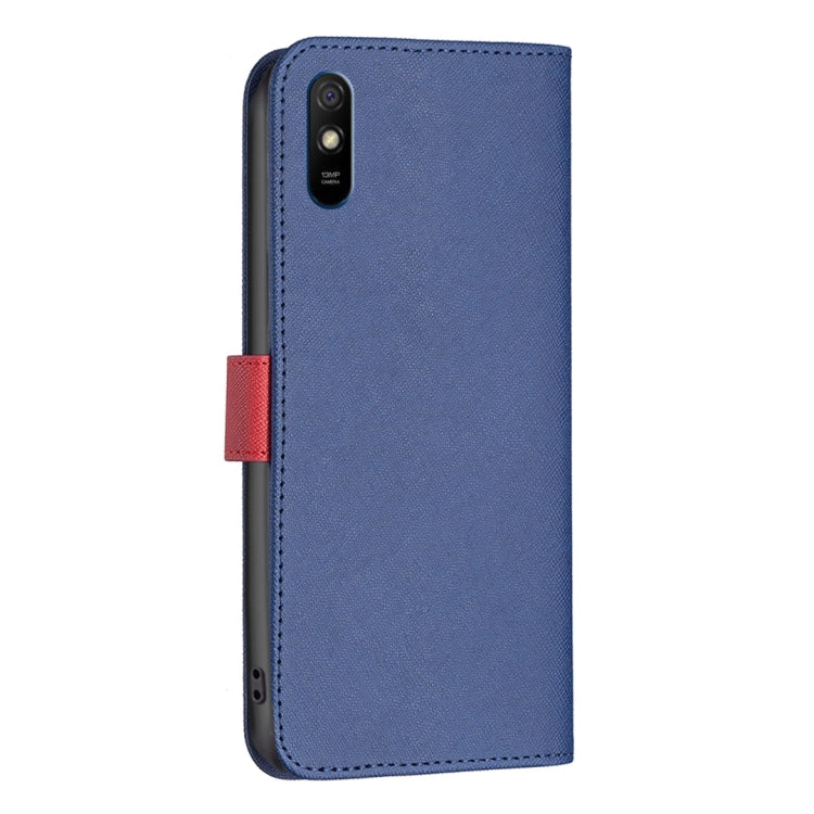 For Xiaomi Redmi 9A BF13 Color Matching Cross Texture Leather Phone Case