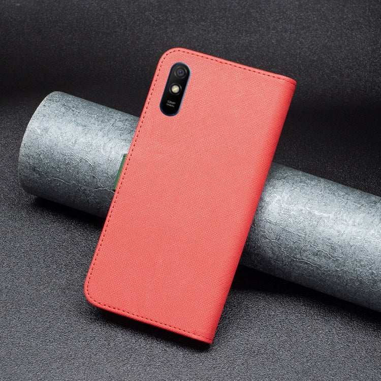 For Xiaomi Redmi 9A BF13 Color Matching Cross Texture Leather Phone Case