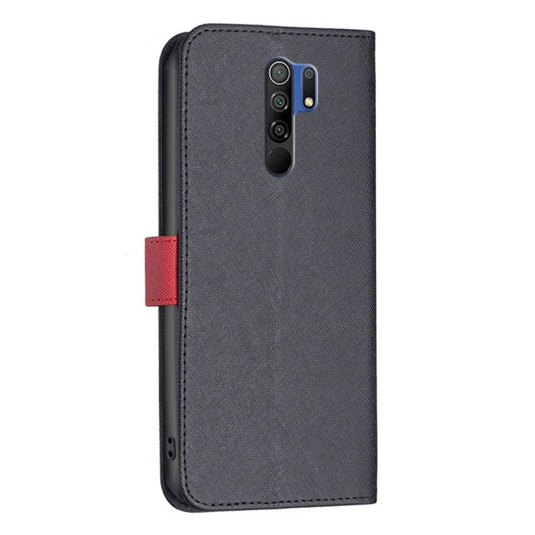 For Xiaomi Redmi 9 BF13 Color Matching Cross Texture Leather Phone Case