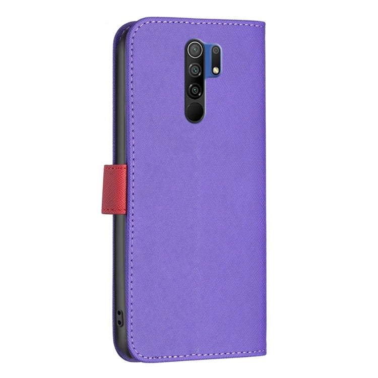 For Xiaomi Redmi 9 BF13 Color Matching Cross Texture Leather Phone Case