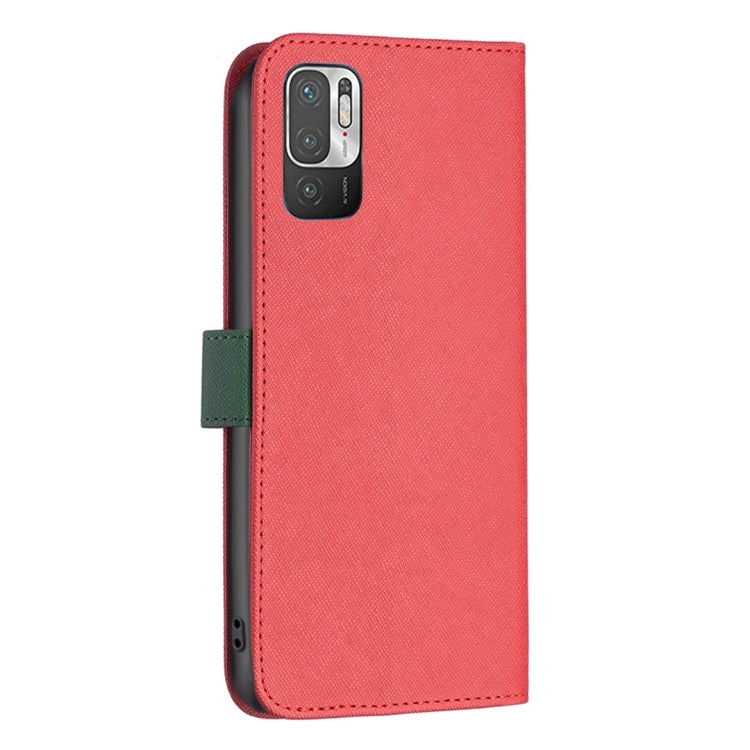 For Xiaomi Poco M3 Pro/Redmi Note 10 5G BF13 Color Matching Cross Texture Leather Phone Case