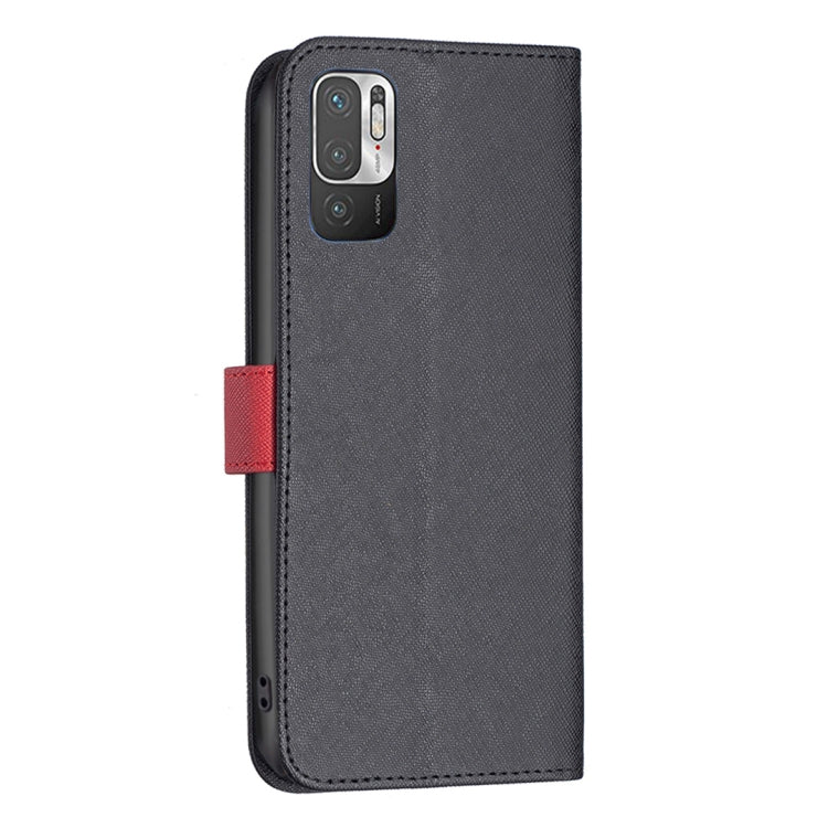 For Xiaomi Poco M3 Pro/Redmi Note 10 5G BF13 Color Matching Cross Texture Leather Phone Case