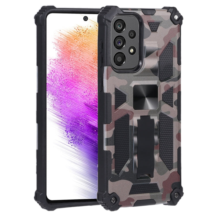 For Samsung Galaxy A73 5G Camouflage Armor Shockproof TPU + PC Magnetic Protective Phone Case with Holder