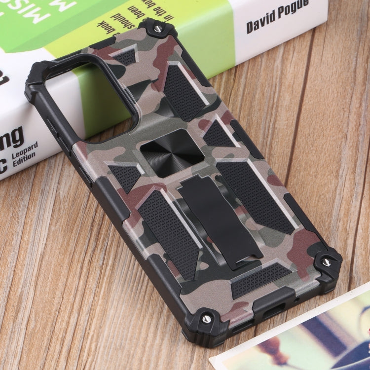 For Samsung Galaxy A73 5G Camouflage Armor Shockproof TPU + PC Magnetic Protective Phone Case with Holder