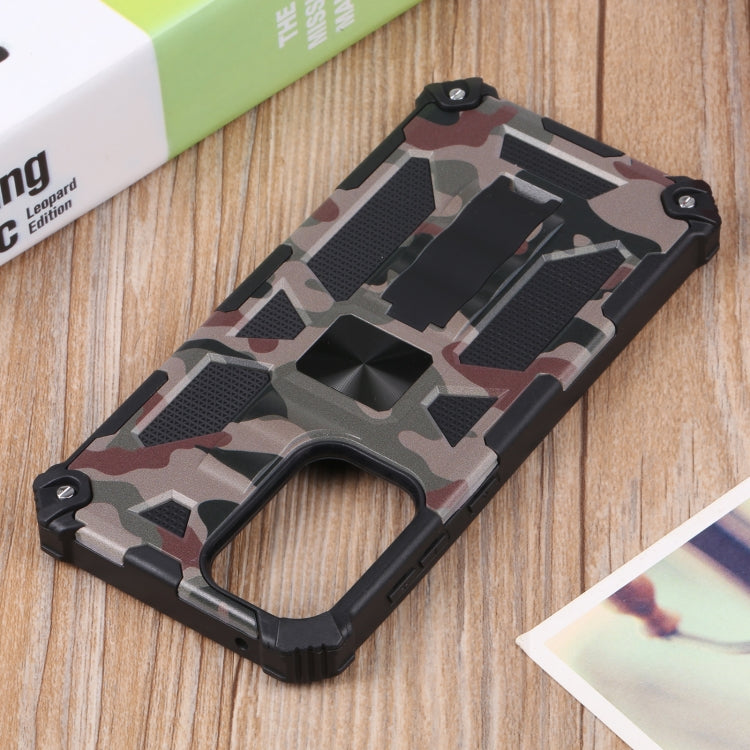 For Samsung Galaxy A73 5G Camouflage Armor Shockproof TPU + PC Magnetic Protective Phone Case with Holder