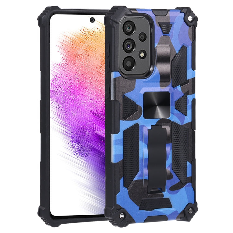 For Samsung Galaxy A73 5G Camouflage Armor Shockproof TPU + PC Magnetic Protective Phone Case with Holder