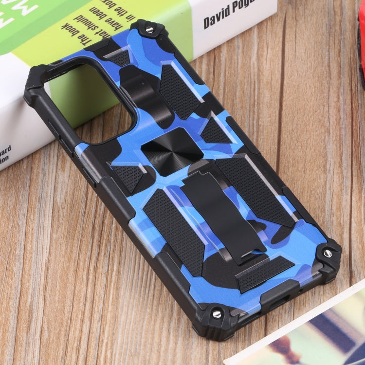 For Samsung Galaxy A73 5G Camouflage Armor Shockproof TPU + PC Magnetic Protective Phone Case with Holder