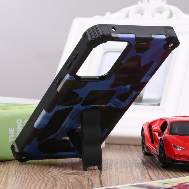 For Samsung Galaxy A73 5G Camouflage Armor Shockproof TPU + PC Magnetic Protective Phone Case with Holder