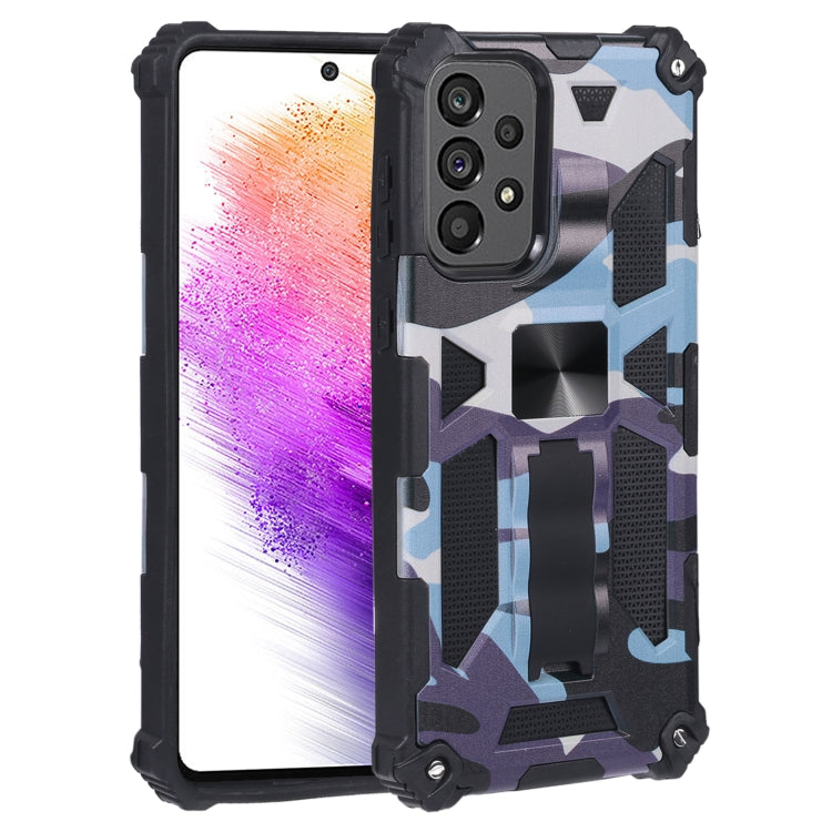 For Samsung Galaxy A73 5G Camouflage Armor Shockproof TPU + PC Magnetic Protective Phone Case with Holder