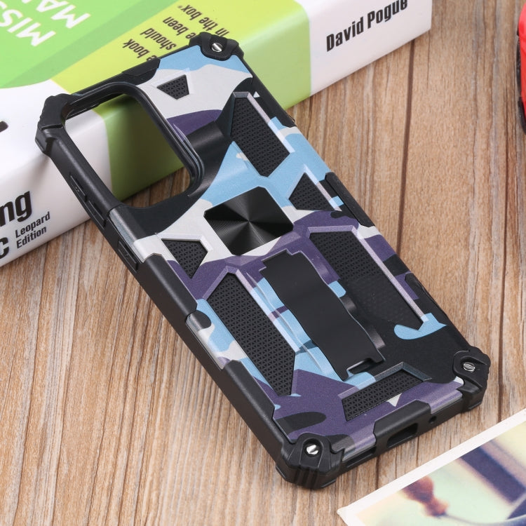 For Samsung Galaxy A73 5G Camouflage Armor Shockproof TPU + PC Magnetic Protective Phone Case with Holder