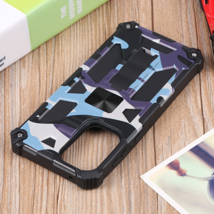 For Samsung Galaxy A73 5G Camouflage Armor Shockproof TPU + PC Magnetic Protective Phone Case with Holder