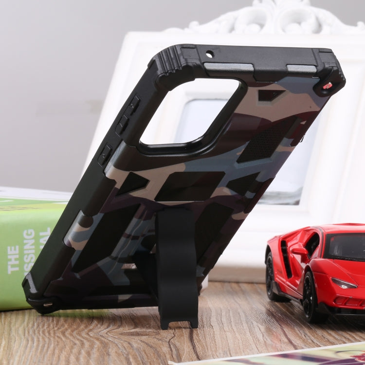 For Samsung Galaxy A73 5G Camouflage Armor Shockproof TPU + PC Magnetic Protective Phone Case with Holder