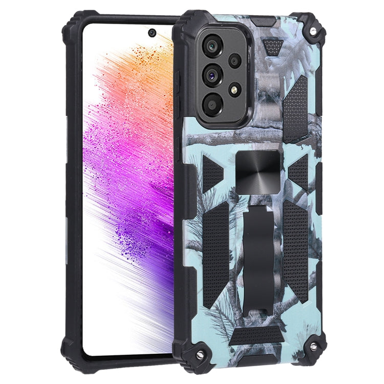 For Samsung Galaxy A73 5G Camouflage Armor Shockproof TPU + PC Magnetic Protective Phone Case with Holder
