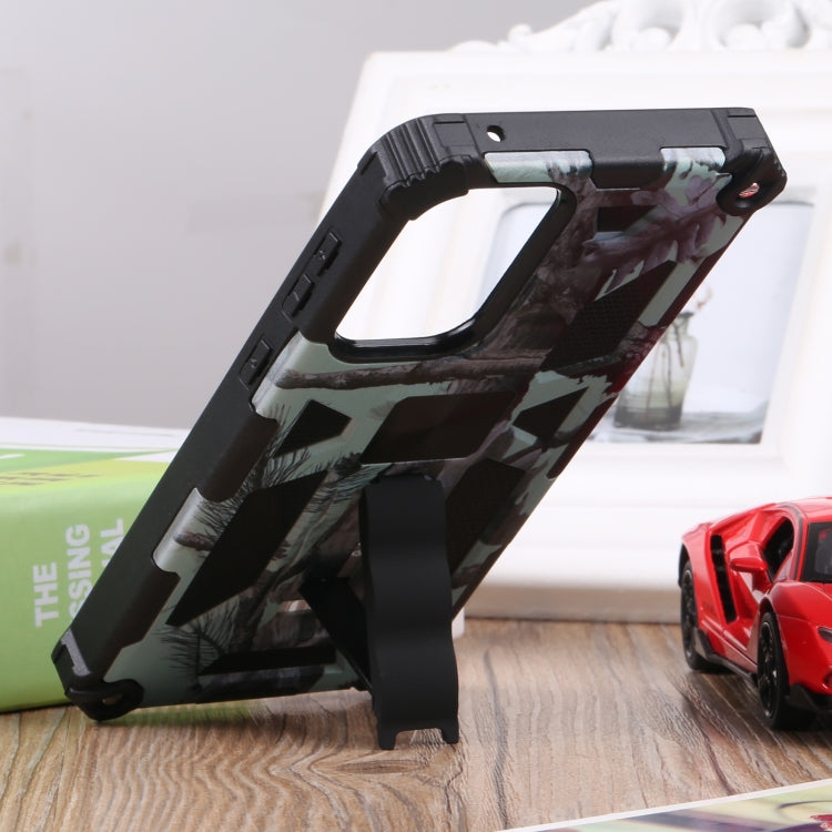 For Samsung Galaxy A73 5G Camouflage Armor Shockproof TPU + PC Magnetic Protective Phone Case with Holder