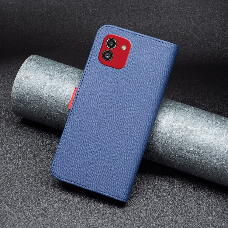 For Samsung Galaxy A03 166mm BF13 Color Matching Cross Texture Leather Phone Case