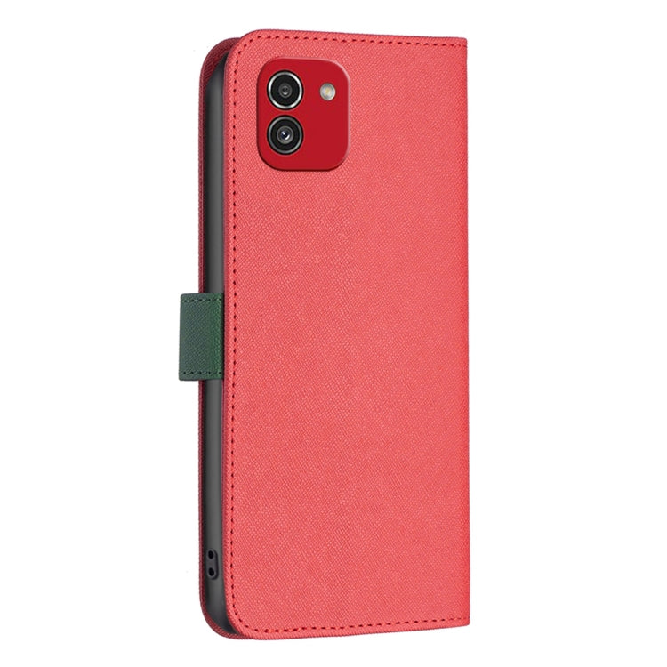 For Samsung Galaxy A03 166mm BF13 Color Matching Cross Texture Leather Phone Case