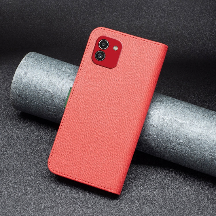For Samsung Galaxy A03 166mm BF13 Color Matching Cross Texture Leather Phone Case