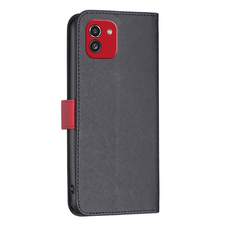 For Samsung Galaxy A03 166mm BF13 Color Matching Cross Texture Leather Phone Case