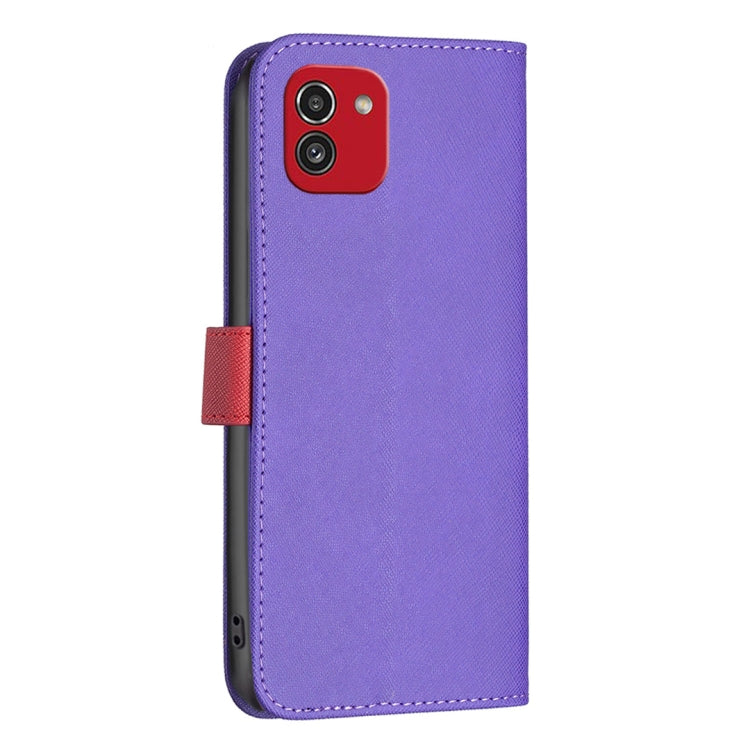 For Samsung Galaxy A03 166mm BF13 Color Matching Cross Texture Leather Phone Case