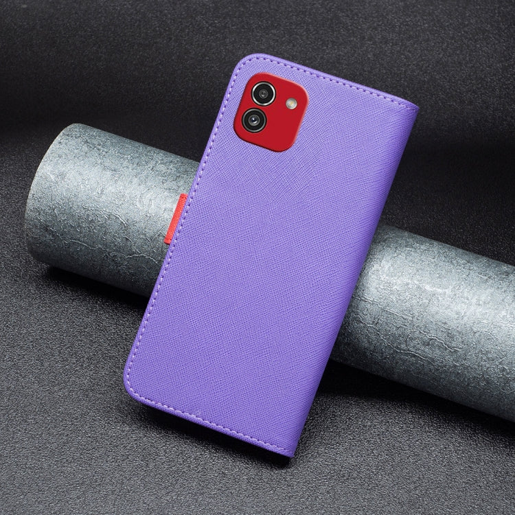 For Samsung Galaxy A03 166mm BF13 Color Matching Cross Texture Leather Phone Case