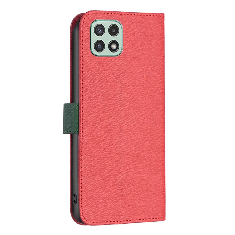 For Samsung Galaxy A22 5G BF13 Color Matching Cross Texture Leather Phone Case