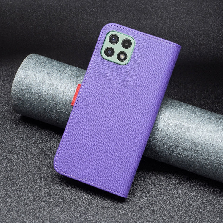 For Samsung Galaxy A22 5G BF13 Color Matching Cross Texture Leather Phone Case