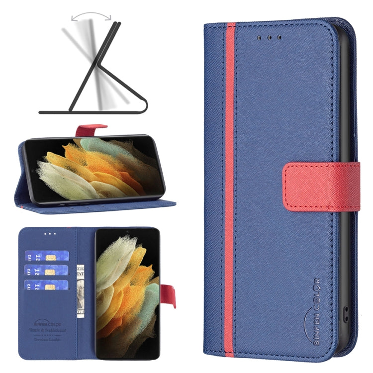 For Samsung Galaxy S21 Ultra 5G BF13 Color Matching Cross Texture Leather Phone Case