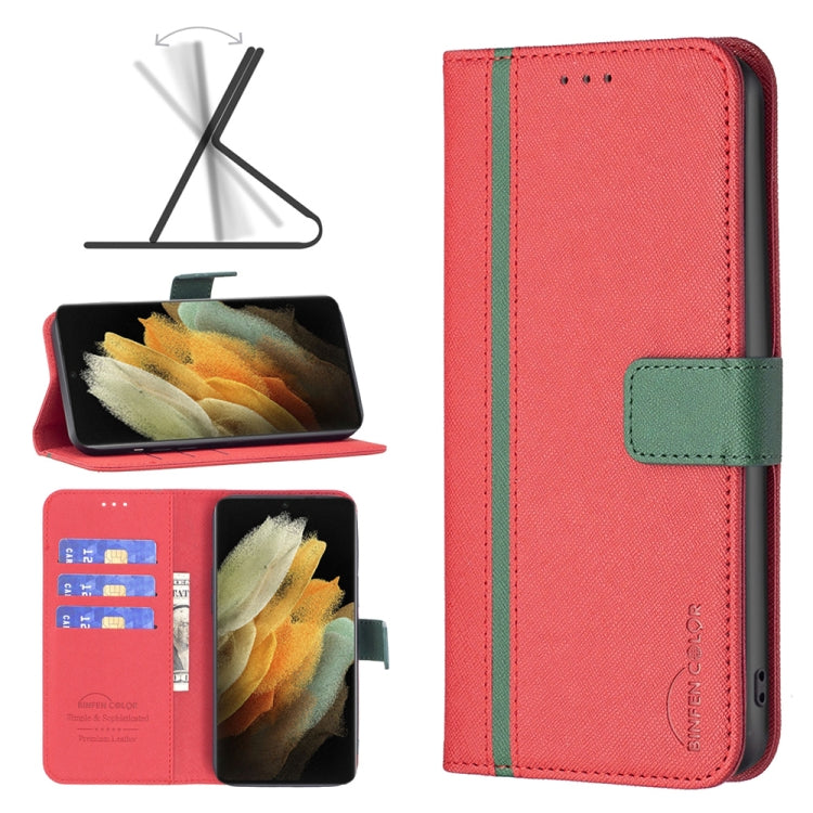For Samsung Galaxy S21 Ultra 5G BF13 Color Matching Cross Texture Leather Phone Case