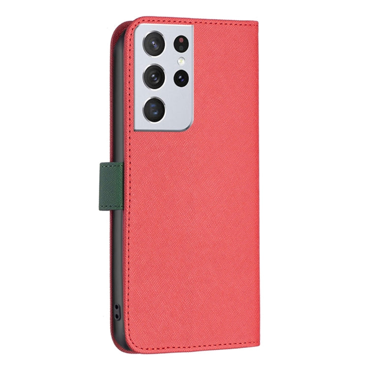 For Samsung Galaxy S21 Ultra 5G BF13 Color Matching Cross Texture Leather Phone Case