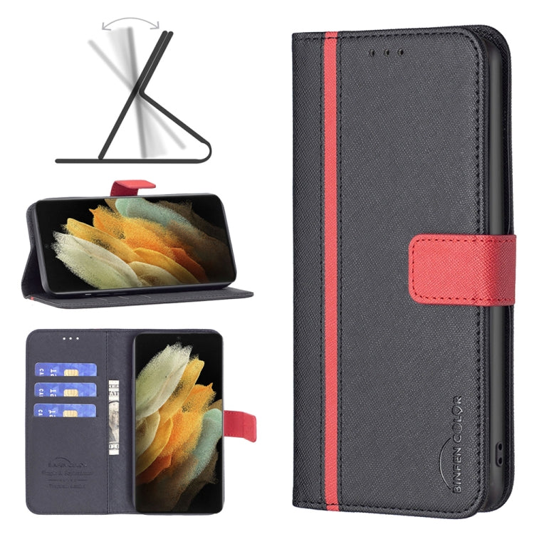 For Samsung Galaxy S21 Ultra 5G BF13 Color Matching Cross Texture Leather Phone Case