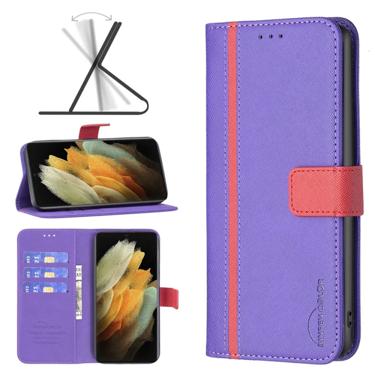 For Samsung Galaxy S21 Ultra 5G BF13 Color Matching Cross Texture Leather Phone Case
