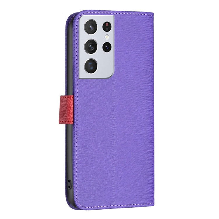 For Samsung Galaxy S21 Ultra 5G BF13 Color Matching Cross Texture Leather Phone Case