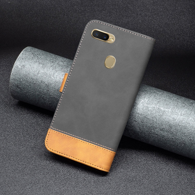 For OPPO A7 BF11 Color Matching Skin Feel Leather Phone Case