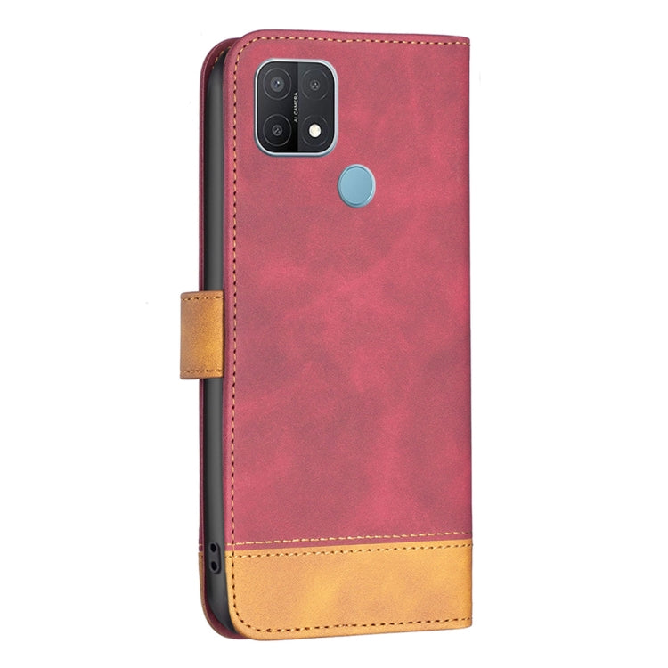 For OPPO A15 BF11 Color Matching Skin Feel Leather Phone Case