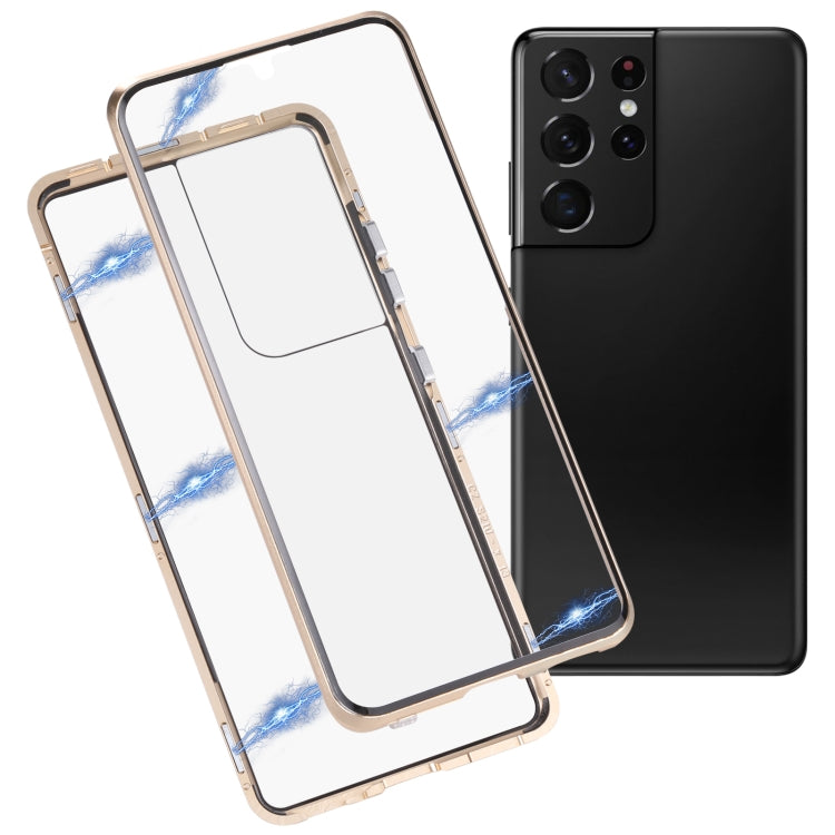 For Samsung Galaxy S21 Ultra 5G HD Magnetic Metal Tempered Glass Phone Case