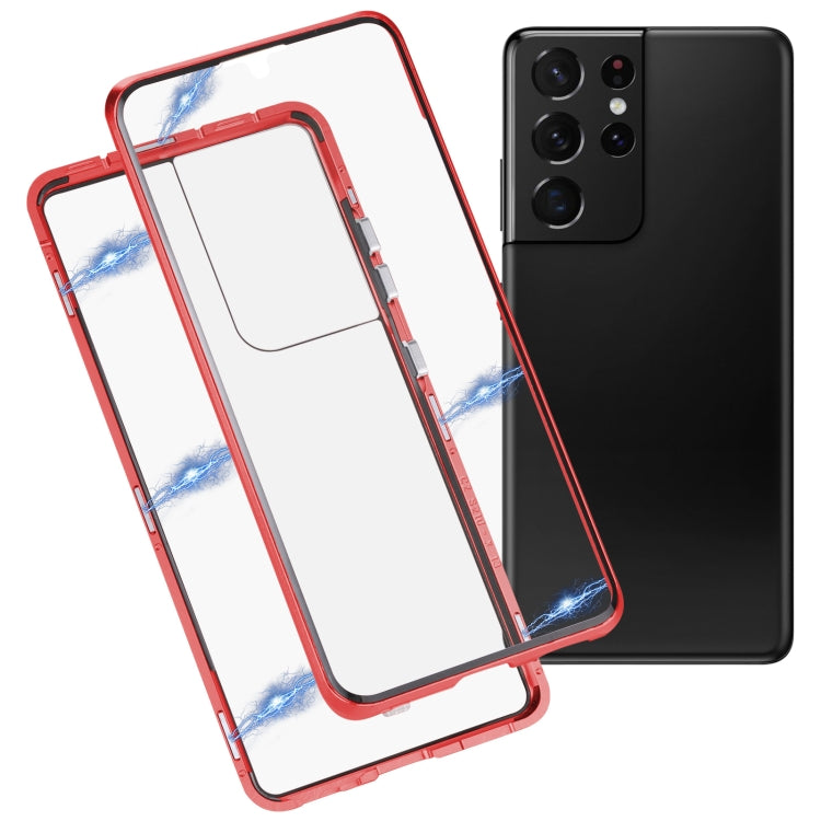For Samsung Galaxy S21 Ultra 5G HD Magnetic Metal Tempered Glass Phone Case