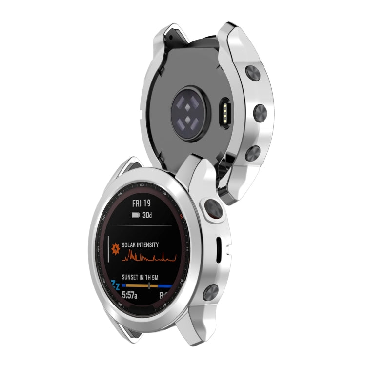 For Garmin Fenix 7S TPU Half-pack Hollowed Electroplating Watch Case