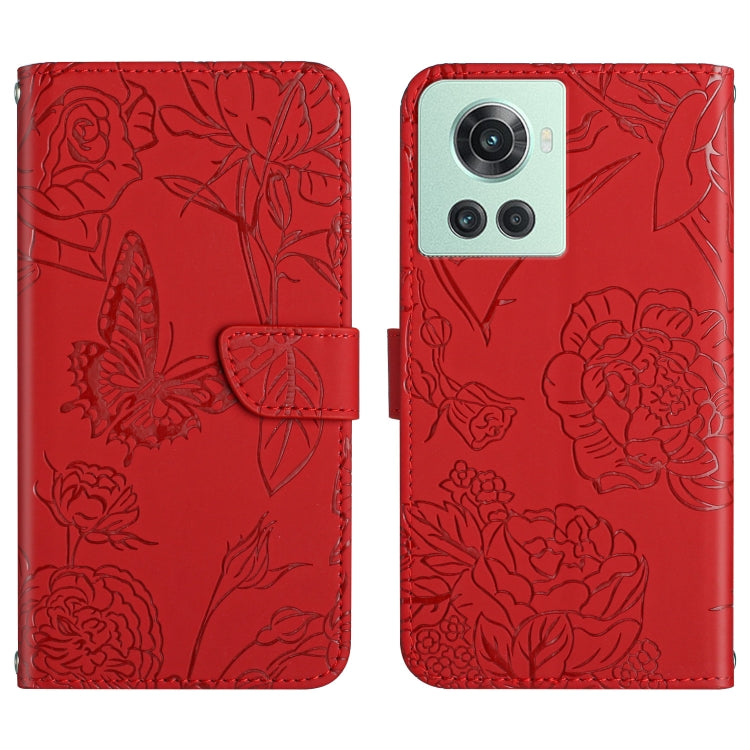 For OnePlus 10R/ACE Skin Feel Butterfly Peony Embossed Leather Phone Case