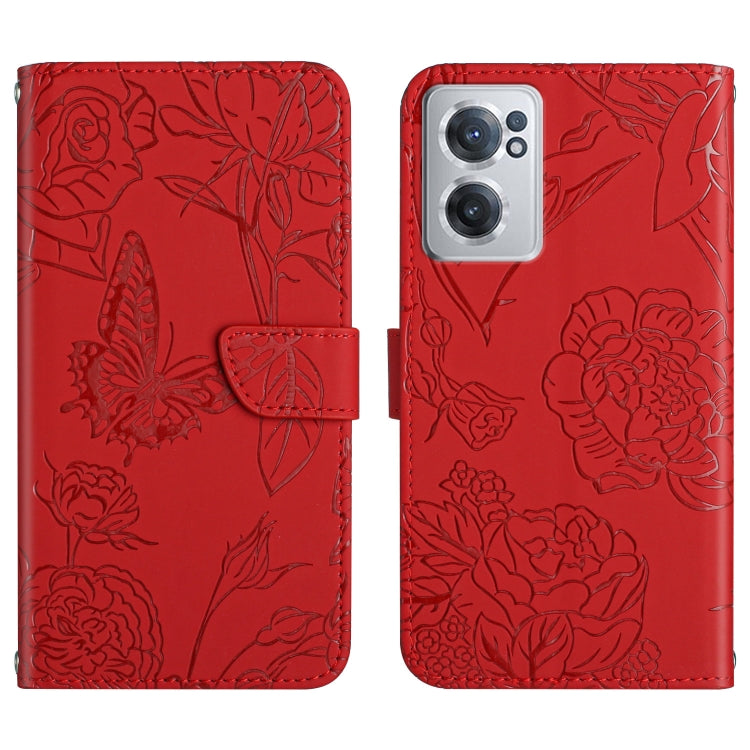 For OnePlus Nord CE 2 5G Skin Feel Butterfly Peony Embossed Leather Phone Case