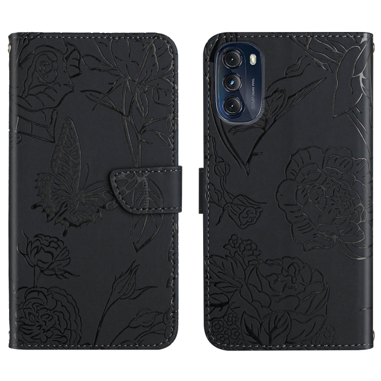 For Motorola Moto G 5G 2022 Skin Feel Butterfly Peony Embossed Leather Phone Case