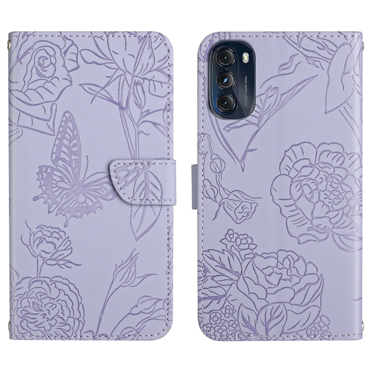 For Motorola Moto G 5G 2022 Skin Feel Butterfly Peony Embossed Leather Phone Case