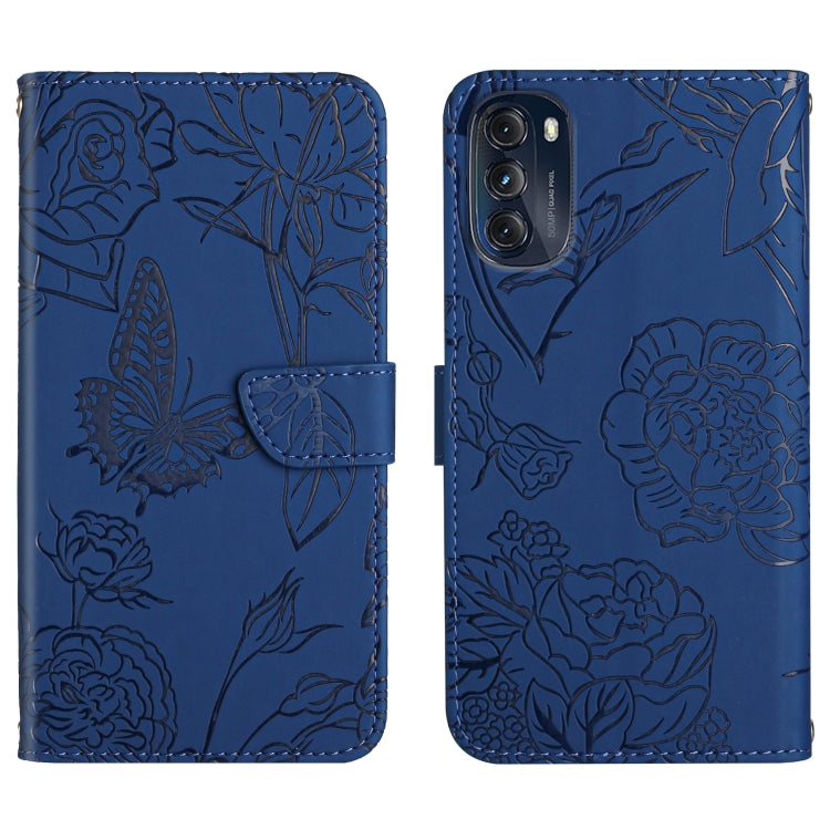 For Motorola Moto G 5G 2022 Skin Feel Butterfly Peony Embossed Leather Phone Case