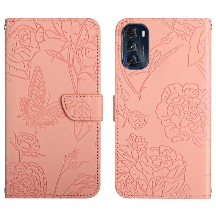 For Motorola Moto G 5G 2022 Skin Feel Butterfly Peony Embossed Leather Phone Case