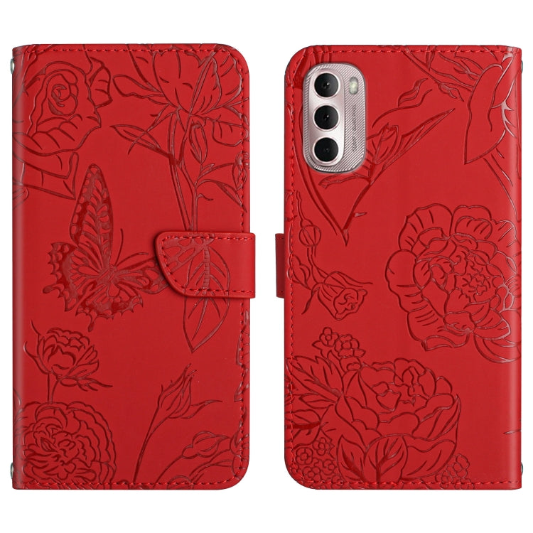 For Motorola Moto G Stylus 4G 2022 Skin Feel Butterfly Peony Embossed Leather Phone Case
