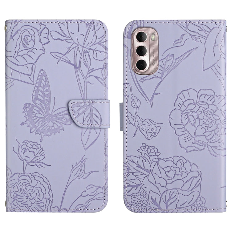 For Motorola Moto G Stylus 5G 2022 Skin Feel Butterfly Peony Embossed Leather Phone Case
