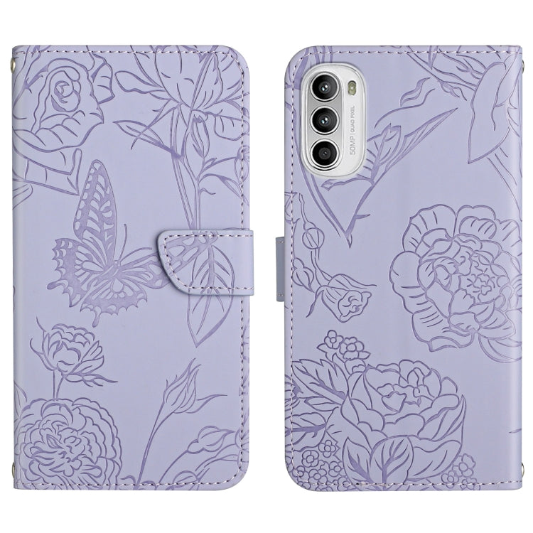 For Motorola Moto G52 Skin Feel Butterfly Peony Embossed Leather Phone Case
