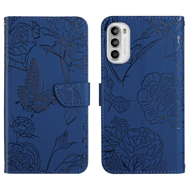 For Motorola Moto G52 Skin Feel Butterfly Peony Embossed Leather Phone Case
